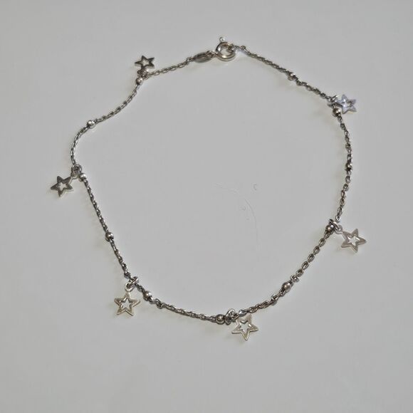 Sterling Silver Dangling Stars Ball Chain Anklet 9.5" - Picture 13 of 13